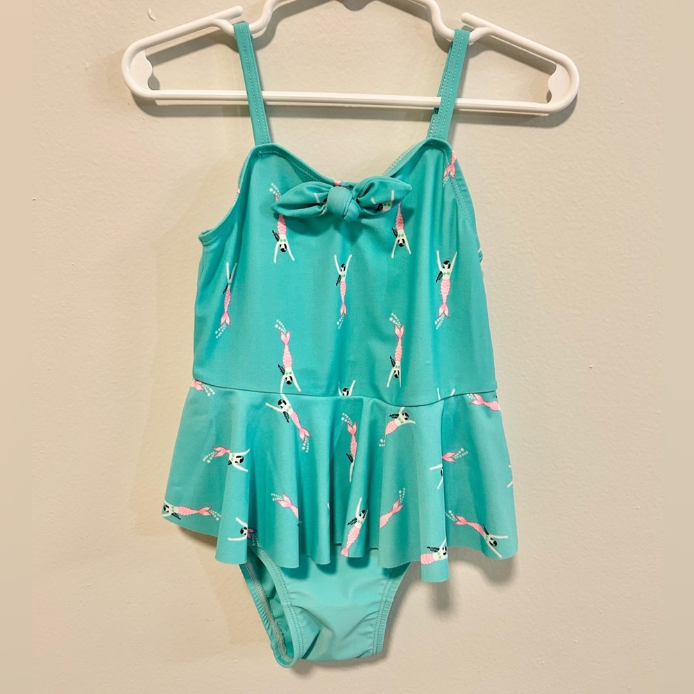 Girls' Teal Swimsuit with Mermaid Print 4T